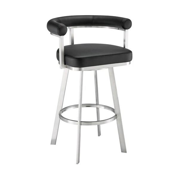 Armen Living Magnolia 26in Swivel Counter Stool in Brushed Stainless Steel with Black Faux Leather - LCMGBABSBLK26