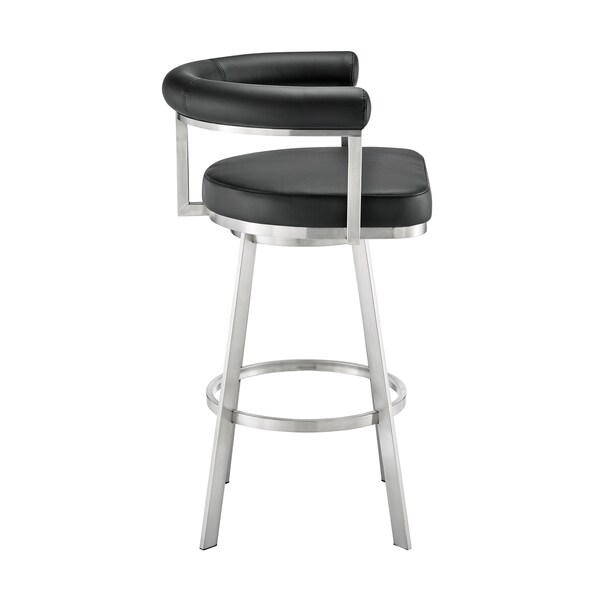 Armen Living Magnolia 26in Swivel Counter Stool in Brushed Stainless Steel with Black Faux Leather - LCMGBABSBLK26
