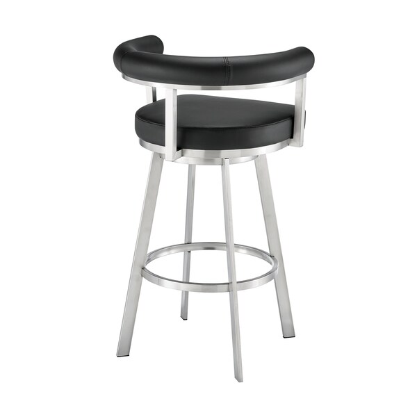 Armen Living Magnolia 26in Swivel Counter Stool in Brushed Stainless Steel with Black Faux Leather - LCMGBABSBLK26