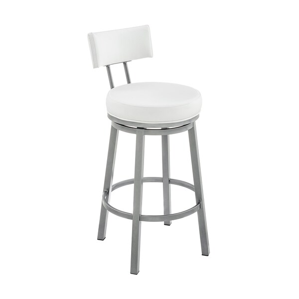 Armen Living Dalza Swivel Counter Stool in Cloud Finish with White Faux Leather - 840254333567