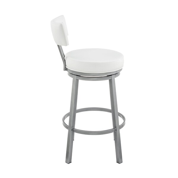 Armen Living Dalza Swivel Counter Stool in Cloud Finish with White Faux Leather - 840254333567