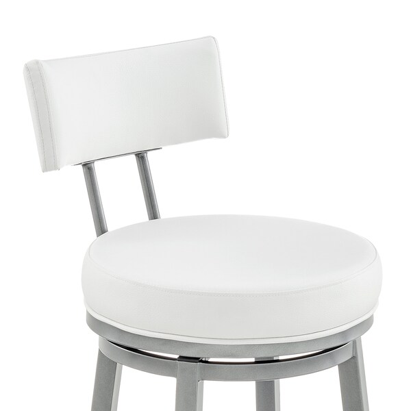 Armen Living Dalza Swivel Counter Stool in Cloud Finish with White Faux Leather - 840254333567