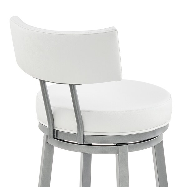 Armen Living Dalza Swivel Counter Stool in Cloud Finish with White Faux Leather - 840254333567