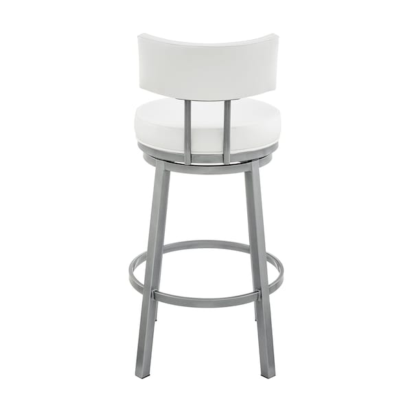 Armen Living Dalza Swivel Counter Stool in Cloud Finish with White Faux Leather - 840254333567