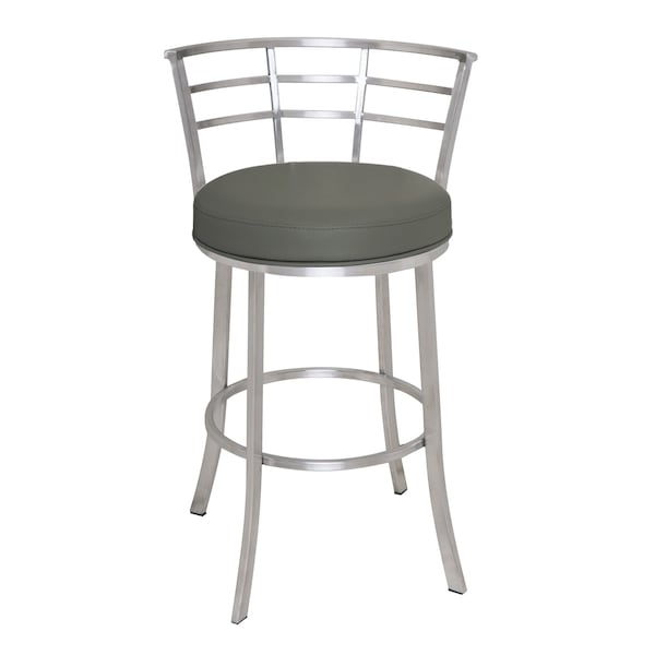 Armen Living Viper 26" Counter Height Swivel Gray Faux Leather and Brushed Stainless Steel Bar Stool - LCVI26BAGR