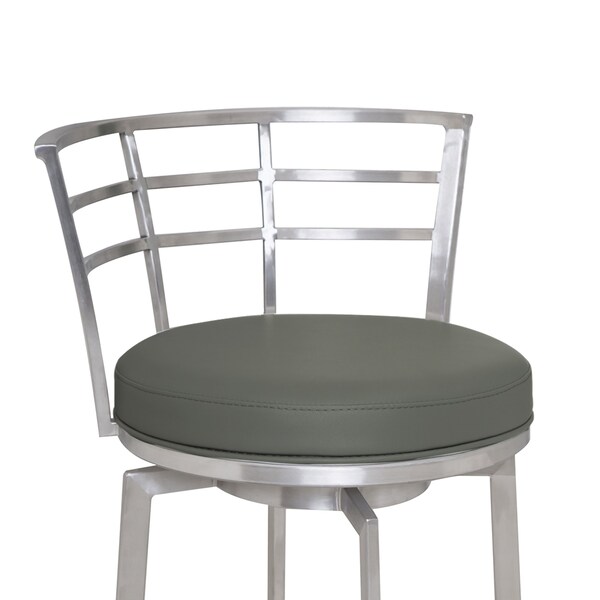 Armen Living Viper 26" Counter Height Swivel Gray Faux Leather and Brushed Stainless Steel Bar Stool - LCVI26BAGR