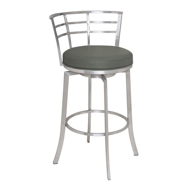 Armen Living Viper 26" Counter Height Swivel Gray Faux Leather and Brushed Stainless Steel Bar Stool - LCVI26BAGR