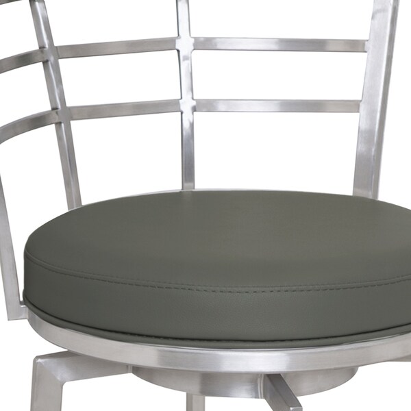 Armen Living Viper 26" Counter Height Swivel Gray Faux Leather and Brushed Stainless Steel Bar Stool - LCVI26BAGR