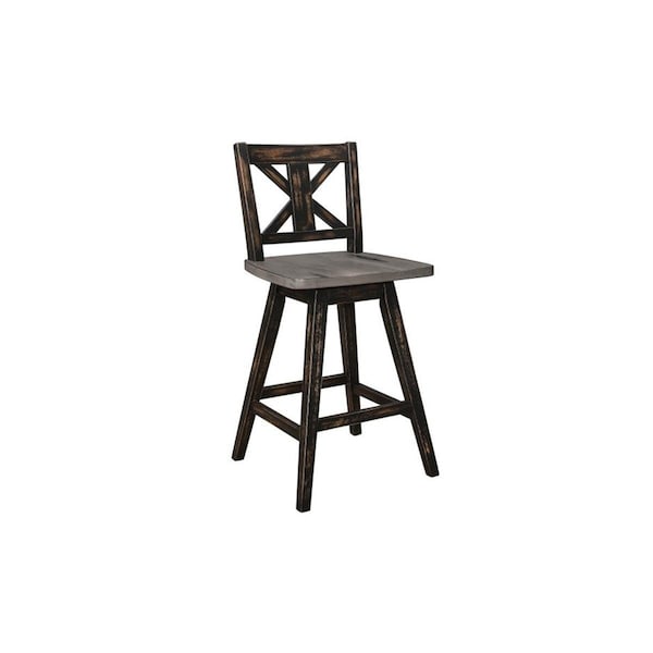 Home Elegance 37.5 x 17.5 x 17.5 in. Amsonia Swivel Counter Height Chair - Antique Black, 2PK - 5602-24BK