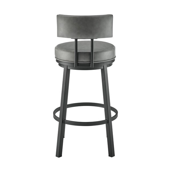 Armen Living Dalza Swivel Bar Stool in Black Finish with Gray Faux Leather - 840254333550