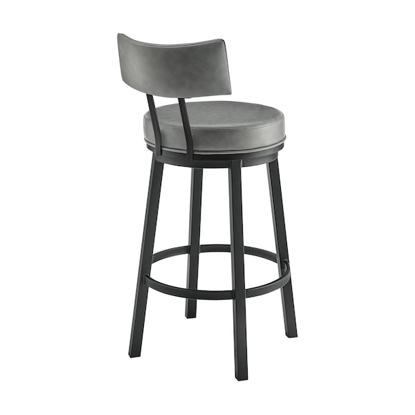 Armen Living Dalza Swivel Bar Stool in Black Finish with Gray Faux Leather - 840254333550