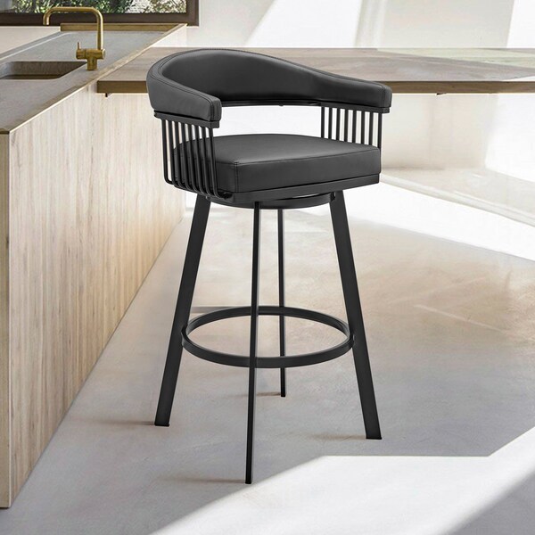 Armen Living Chelsea 25" Swivel Counter Stool with Matte Black Finish and Black Faux Leather - LCCSBABLBL26