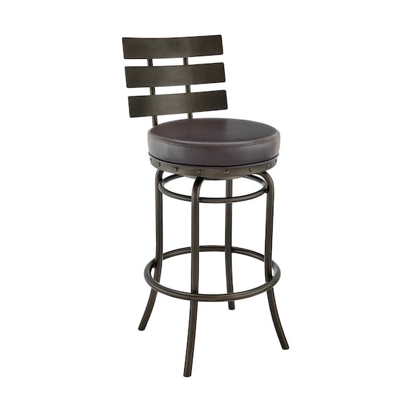 Armen Living Natya Swivel Counter or Bar Stool in Mocha Finish with Brown Faux Leather - 840254333659