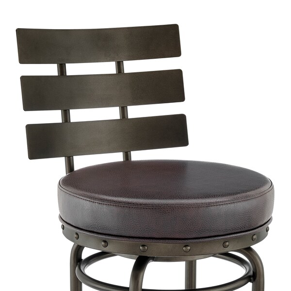 Armen Living Natya Swivel Counter or Bar Stool in Mocha Finish with Brown Faux Leather - 840254333659