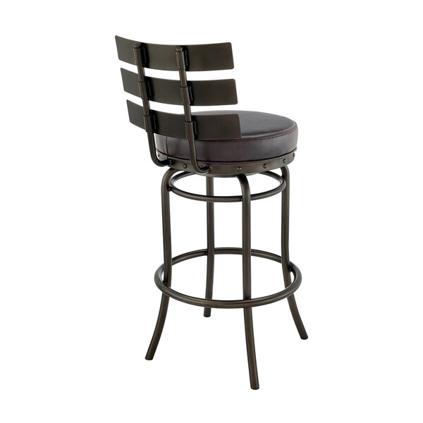 Armen Living Natya Swivel Counter or Bar Stool in Mocha Finish with Brown Faux Leather - 840254333659