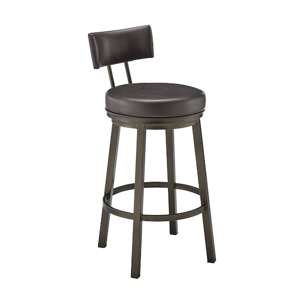 Armen Living Dalza Swivel Bar Stool in Mocha Finish with Brown Faux Leather - 840254333598