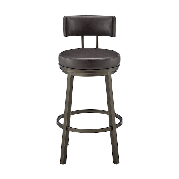 Armen Living Dalza Swivel Bar Stool in Mocha Finish with Brown Faux Leather - 840254333598