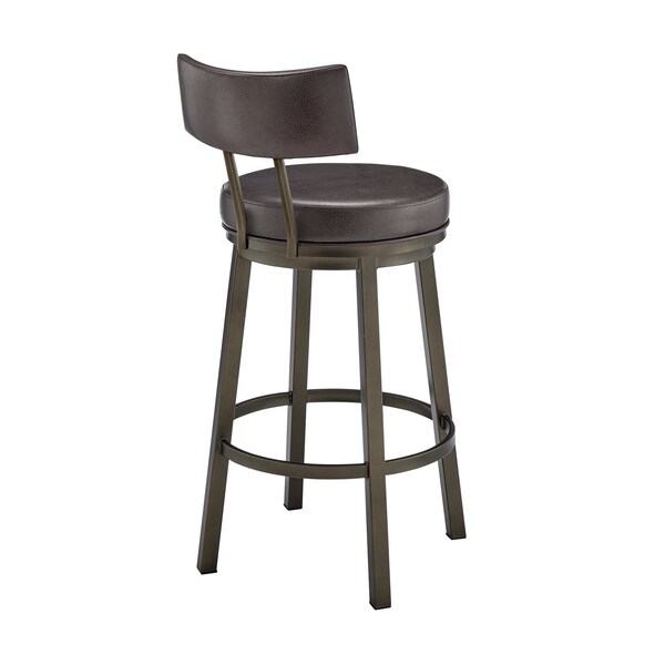 Armen Living Dalza Swivel Bar Stool in Mocha Finish with Brown Faux Leather - 840254333598