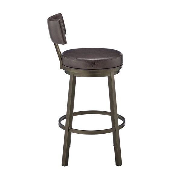 Armen Living Dalza Swivel Bar Stool in Mocha Finish with Brown Faux Leather - 840254333598