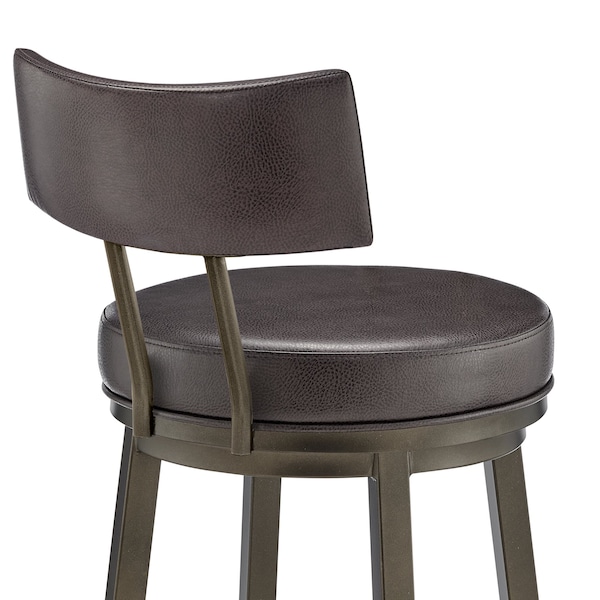 Armen Living Dalza Swivel Bar Stool in Mocha Finish with Brown Faux Leather - 840254333598