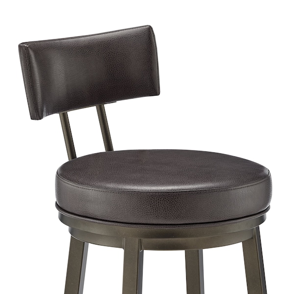 Armen Living Dalza Swivel Bar Stool in Mocha Finish with Brown Faux Leather - 840254333598