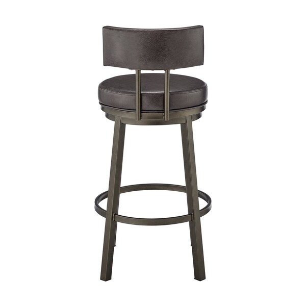 Armen Living Dalza Swivel Bar Stool in Mocha Finish with Brown Faux Leather - 840254333598