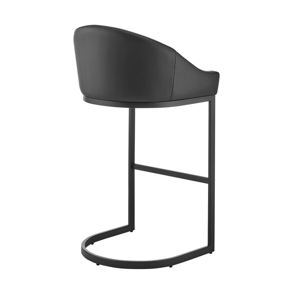 Armen Living Atherik Counter Stool in Black Metal with Black Faux Leather - 840254335882