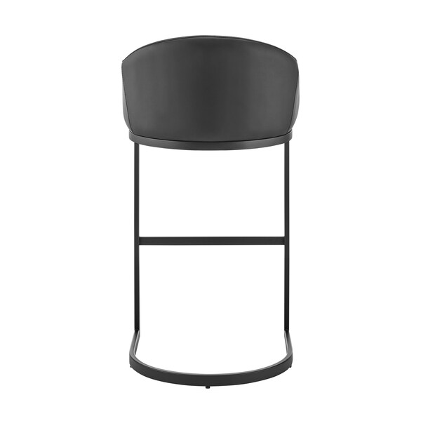 Armen Living Atherik Counter Stool in Black Metal with Black Faux Leather - 840254335882