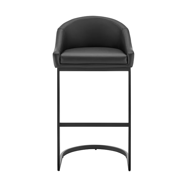 Armen Living Atherik Counter Stool in Black Metal with Black Faux Leather - 840254335882