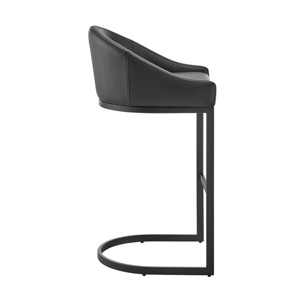 Armen Living Atherik Counter Stool in Black Metal with Black Faux Leather - 840254335882