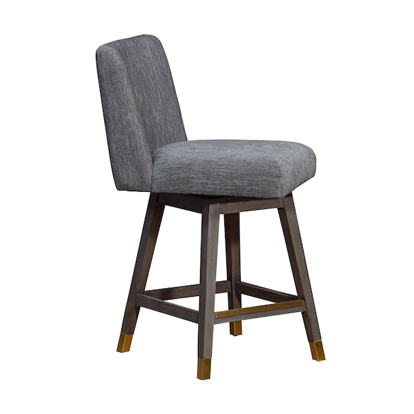 Armen Living Basila Swivel Counter Stool in Gray Oak Wood Finish with Gray Fabric - 840254332232