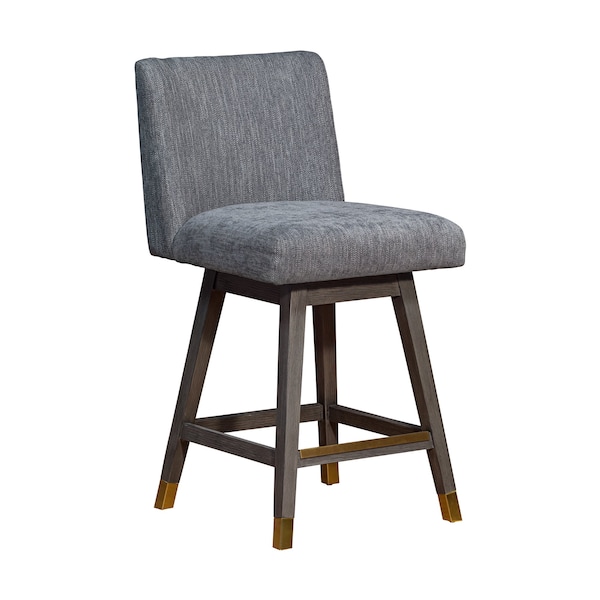 Armen Living Basila Swivel Counter Stool in Gray Oak Wood Finish with Gray Fabric - 840254332232