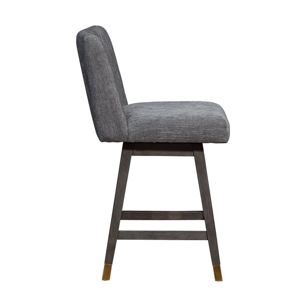 Armen Living Basila Swivel Counter Stool in Gray Oak Wood Finish with Gray Fabric - 840254332232