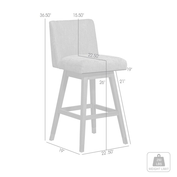 Armen Living Basila Swivel Counter Stool in Gray Oak Wood Finish with Gray Fabric - 840254332232
