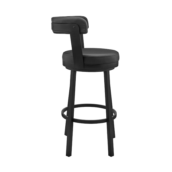 Armen Living Kobe 26" Counter Height Swivel Bar Stool in Black Finish and Black Faux Leather - 721535761746