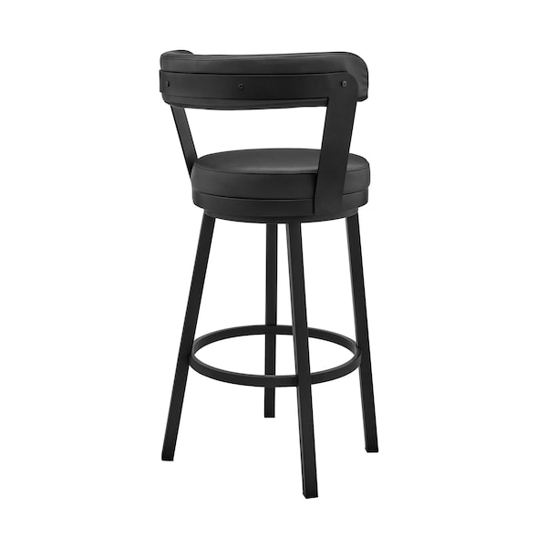 Armen Living Kobe 26" Counter Height Swivel Bar Stool in Black Finish and Black Faux Leather - 721535761746