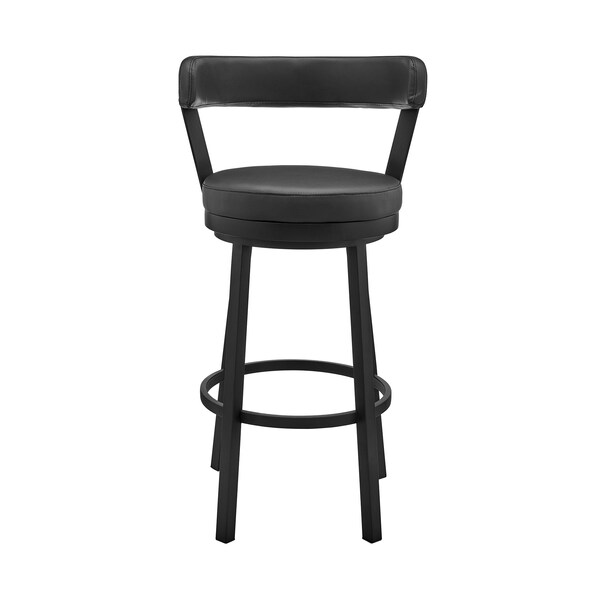 Armen Living Kobe 26" Counter Height Swivel Bar Stool in Black Finish and Black Faux Leather - 721535761746
