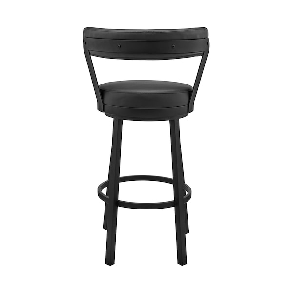 Armen Living Kobe 26" Counter Height Swivel Bar Stool in Black Finish and Black Faux Leather - 721535761746