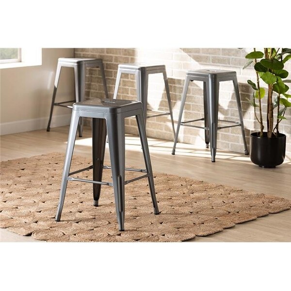 Baxton Studio Baxton Studio AY-MC06-Dark Grey-CS Horton Modern & Contemporary Industrial Grey Finished Metal Stackable Counter Stool Set - 4 Piece - AY-MC06-DARK GREY-CS