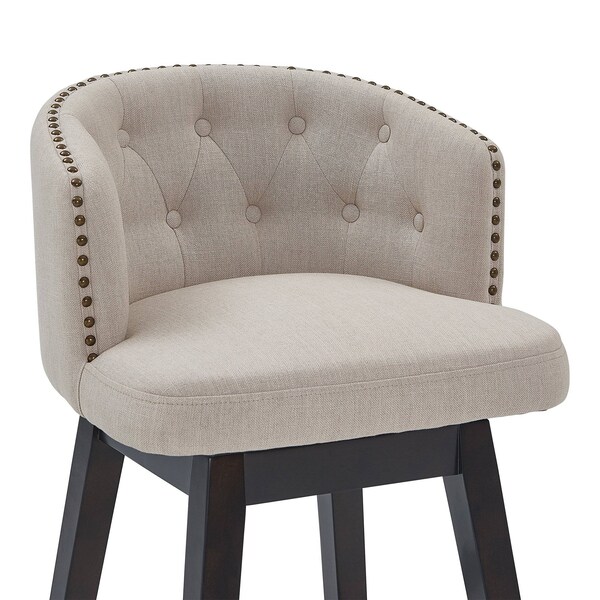 Armen Living Celine 26" Counter Height Swivel Tan Fabric and Espresso Wood Bar Stool - LCCIBAESTN26