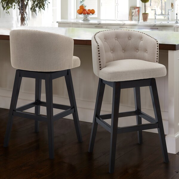 Armen Living Celine 26" Counter Height Swivel Tan Fabric and Espresso Wood Bar Stool - LCCIBAESTN26