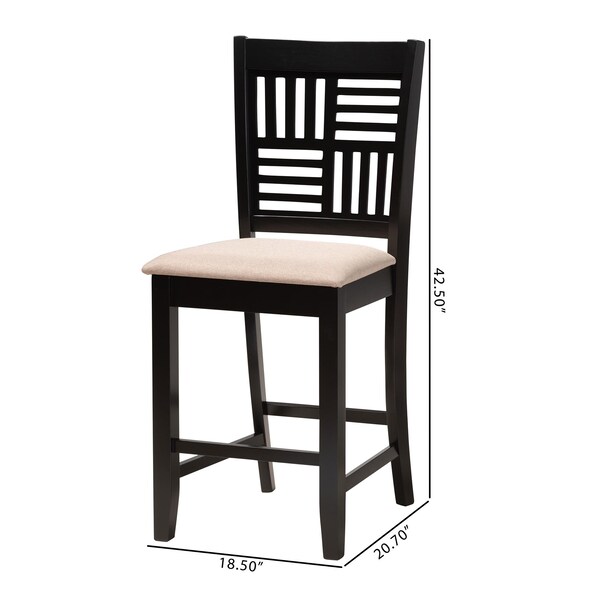 Baxton Studio Deanna Modern Beige Fabric and Dark Brown Finished Wood 2-Piece Counter Stool Set, PR - 232-2PC-13203-ZORO