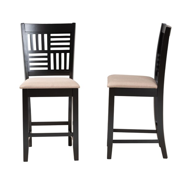 Baxton Studio Deanna Modern Beige Fabric and Dark Brown Finished Wood 2-Piece Counter Stool Set, PR - 232-2PC-13203-ZORO