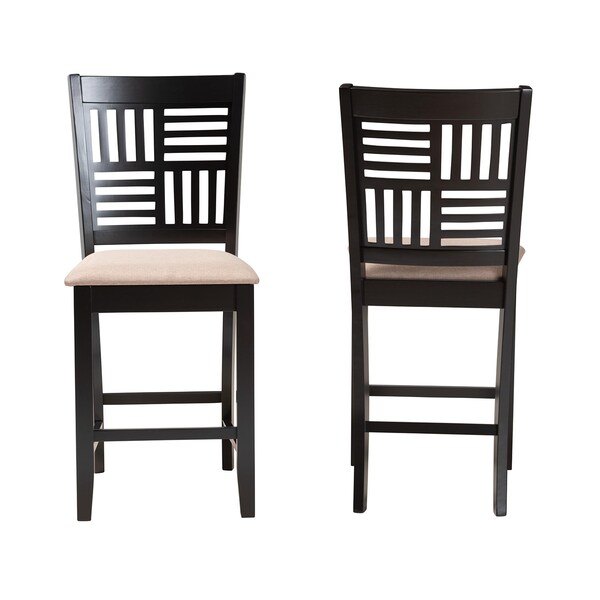 Baxton Studio Deanna Modern Beige Fabric and Dark Brown Finished Wood 2-Piece Counter Stool Set, PR - 232-2PC-13203-ZORO