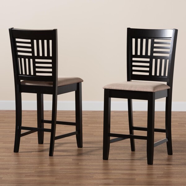 Baxton Studio Deanna Modern Beige Fabric and Dark Brown Finished Wood 2-Piece Counter Stool Set, PR - 232-2PC-13203-ZORO