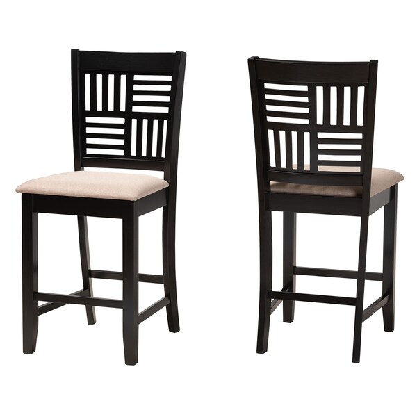 Baxton Studio Deanna Modern Beige Fabric and Dark Brown Finished Wood 2-Piece Counter Stool Set, PR - 232-2PC-13203-ZORO