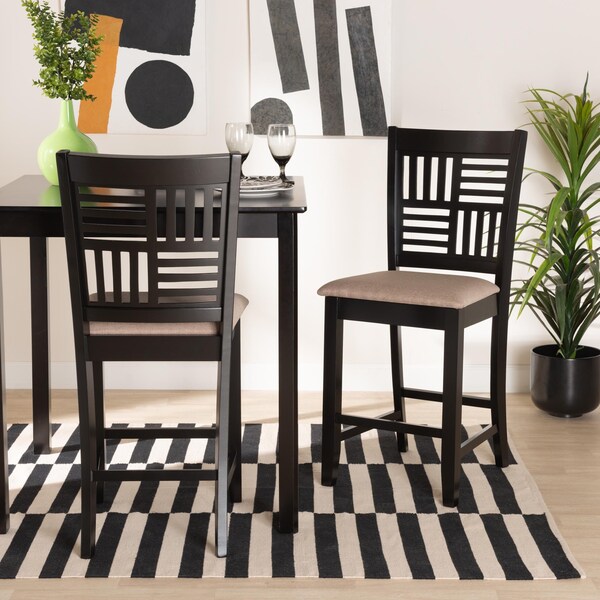 Baxton Studio Deanna Modern Beige Fabric and Dark Brown Finished Wood 2-Piece Counter Stool Set, PR - 232-2PC-13203-ZORO