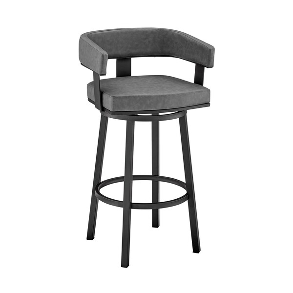 Armen Living Lorin 26" Counter Height Swivel Bar Stool in Black Finish and Gray Faux Leather - LCLRBAMBVG26