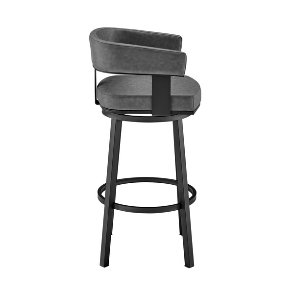 Armen Living Lorin 26" Counter Height Swivel Bar Stool in Black Finish and Gray Faux Leather - LCLRBAMBVG26