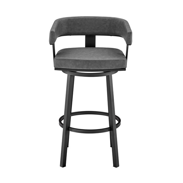 Armen Living Lorin 26" Counter Height Swivel Bar Stool in Black Finish and Gray Faux Leather - LCLRBAMBVG26